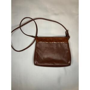 Vintage Objectives Brown Genuine Leather Croc Embossed Crossbody Bag Purse